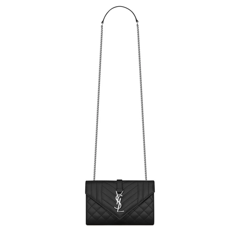 商品Yves Saint Laurent|【预售3-7天】YSL/圣罗兰 新款女士 ENVELOPE小号 黑色粒面小牛皮银扣 斜挎单肩包 600195BOW921000,价格¥16547,第1张图片
