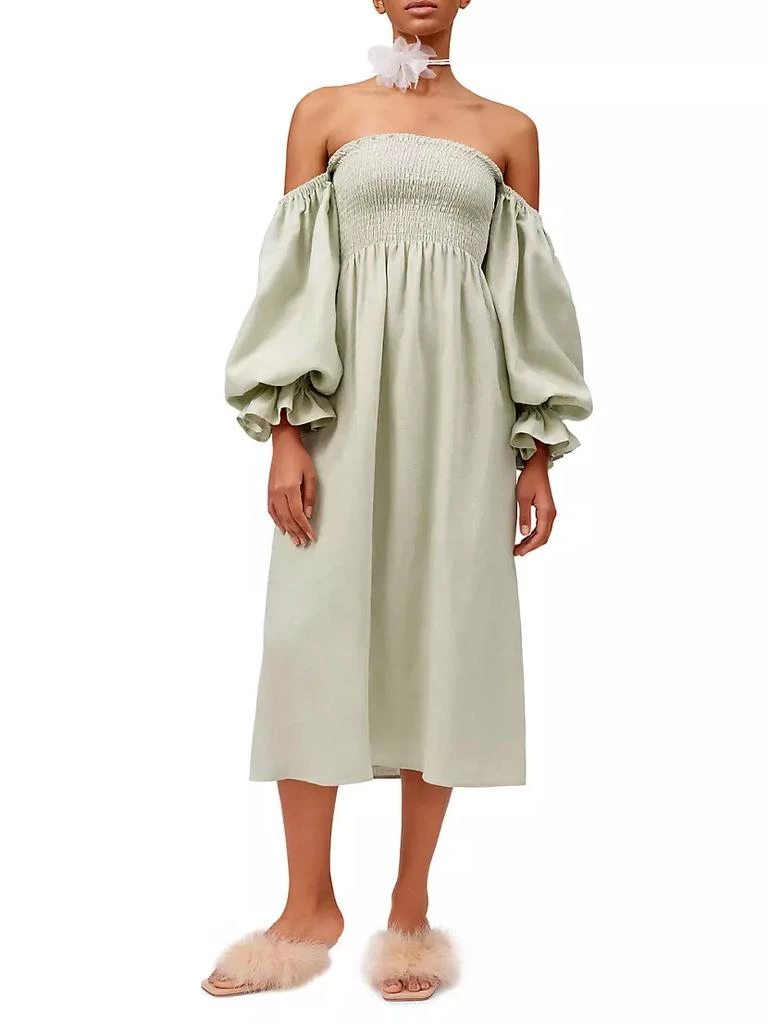 商品Sleeper|Atlanta Smocked Linen Midi Dress,价格¥1441,第2张图片详细描述