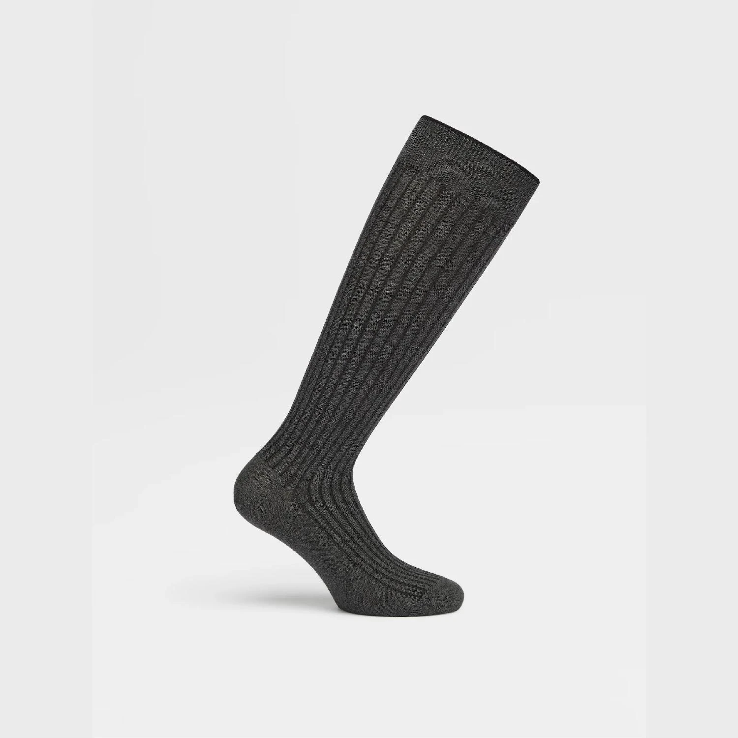 包邮包税【预售7天发货】 ZEGNA杰尼亚 23秋冬 男士 袜子 SLATE GREY COTTON BLEND RIBBED MID CALF SOCKS N5V40-574-022 商品