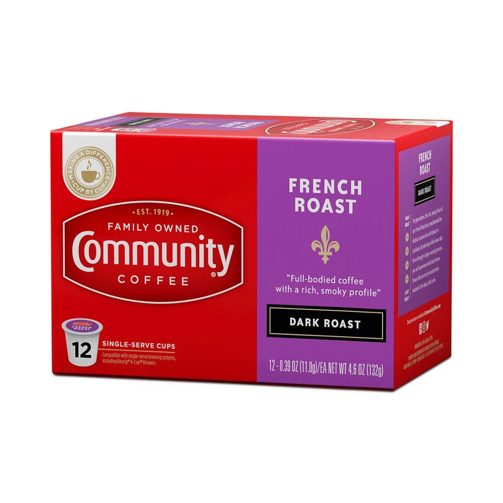 商品Community Coffee|French Roast Extra Dark Roast Single Serve Pods, Keurig K-Cup Brewer Compatible, 72 Ct,价格¥560,第3张图片详细描述