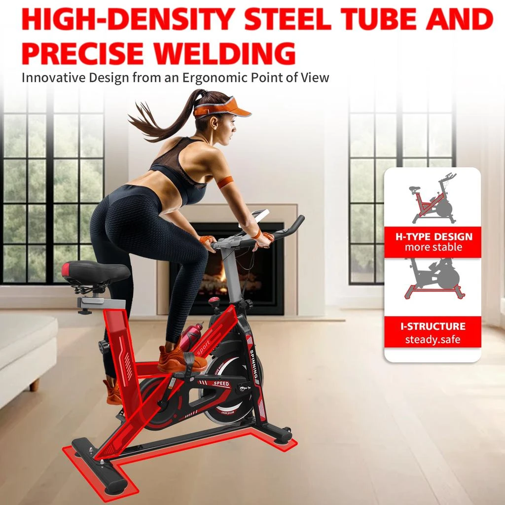 商品Streamdale Furniture|Streamdale Indoor Exercise Bike Cycling Bike with Comfortable Seat Cushion Black+Red,价格¥3131,第3张图片详细描述