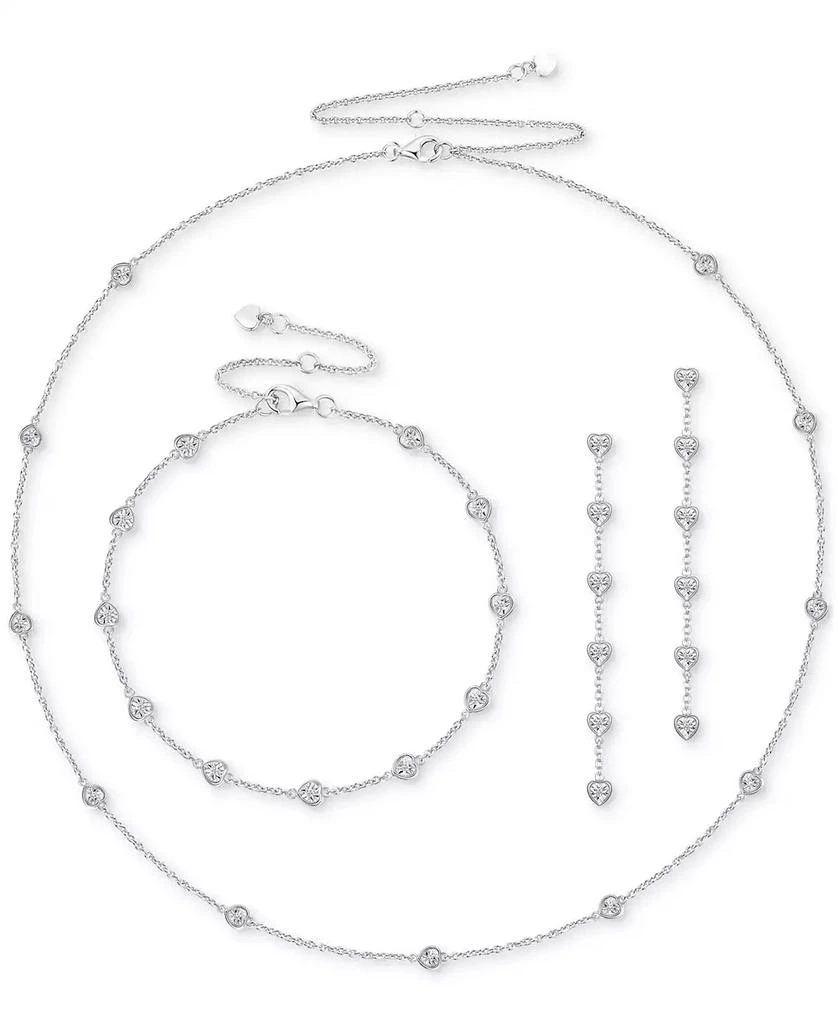 商品Macy's|3-Pc. Set Diamond Heart Station Collar Necklace, Bracelet & Linear Drop Earrings (1/5 ct. t.w.) in Sterling Silver,价格¥1317,第1张图片