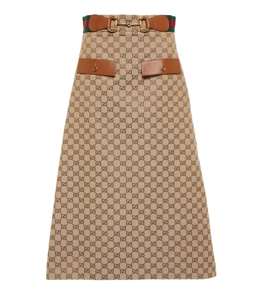 商品Gucci|Horsebit GG帆布中长半身裙,价格¥18074,第1张图片