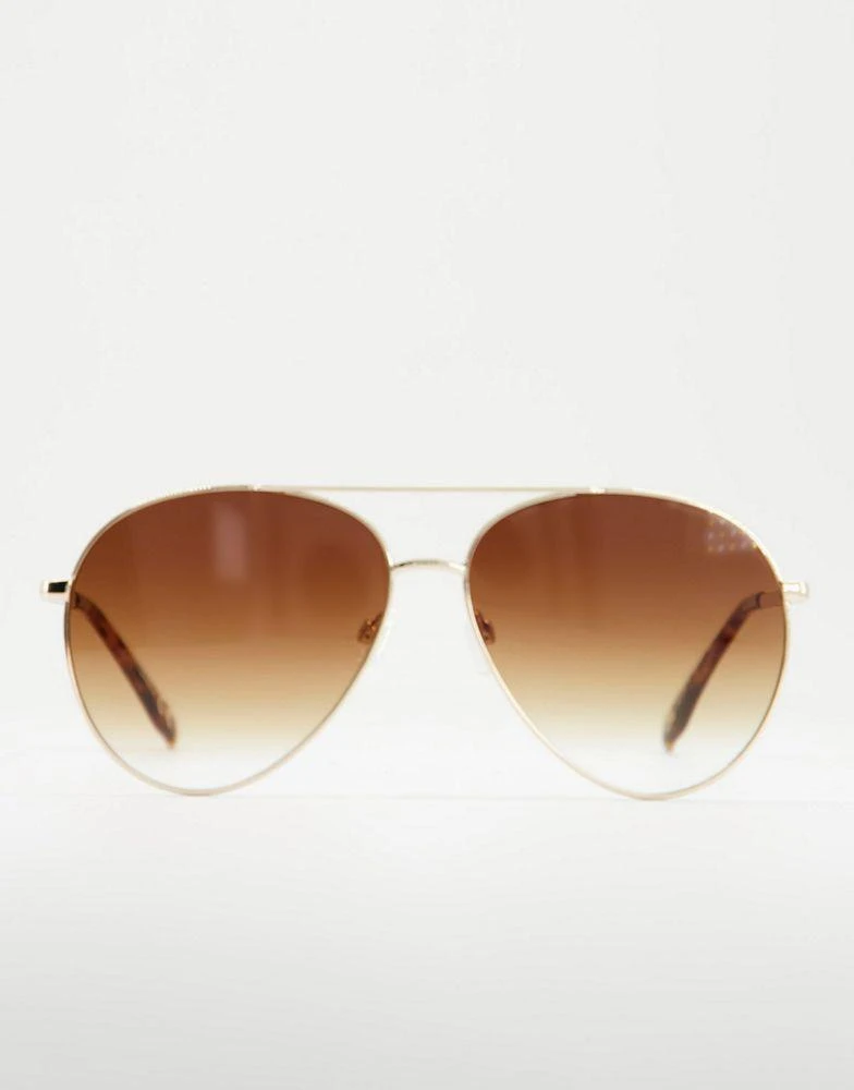 商品ASOS|ASOS DESIGN metal aviator sunglasses in gold with brown lens,价格¥70,第2张图片详细描述