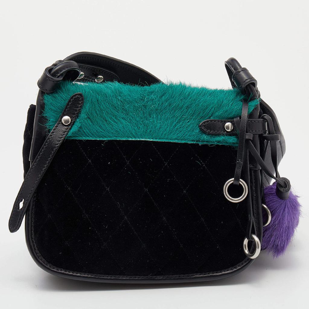 Prada Black/Green Calf Hair And Quilted Velvet Small Corsaire Shoulder Bag商品第5张图片规格展示