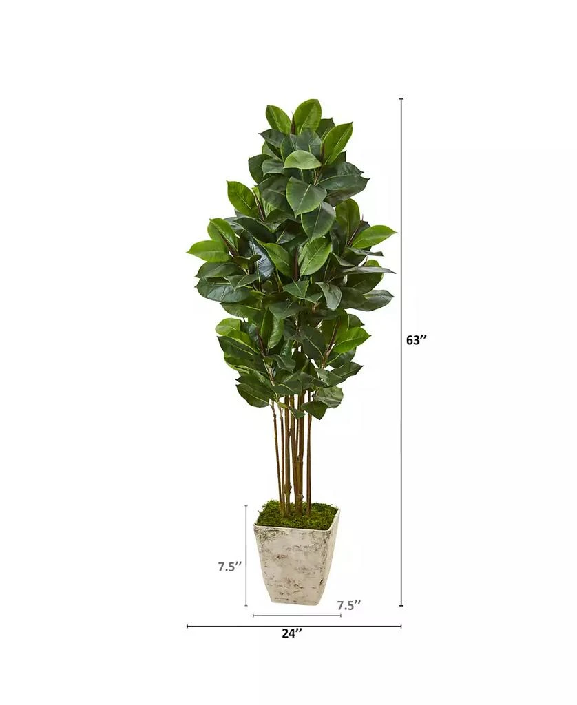 商品NEARLY NATURAL|63in. Rubber Leaf Artificial Tree in Country White Planter,价格¥1703,第2张图片详细描述