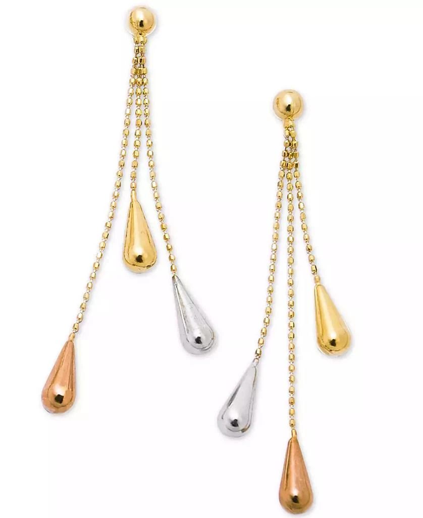 商品Italian Gold|Tri-Gold Linear Drop Earrings in 14k Gold, White Gold and Rose Gold, 2 inch,价格¥9548,第4张图片详细描述