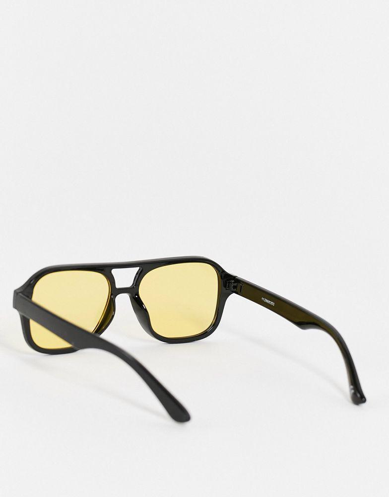 ASOS DESIGN 70's Aviator sunglasses in black frame with yellow lens - BLACK商品第4张图片规格展示