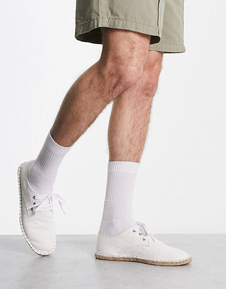 商品ASOS|ASOS DESIGN lace up espadrilles in white textured canvas,价格¥89,第1张图片