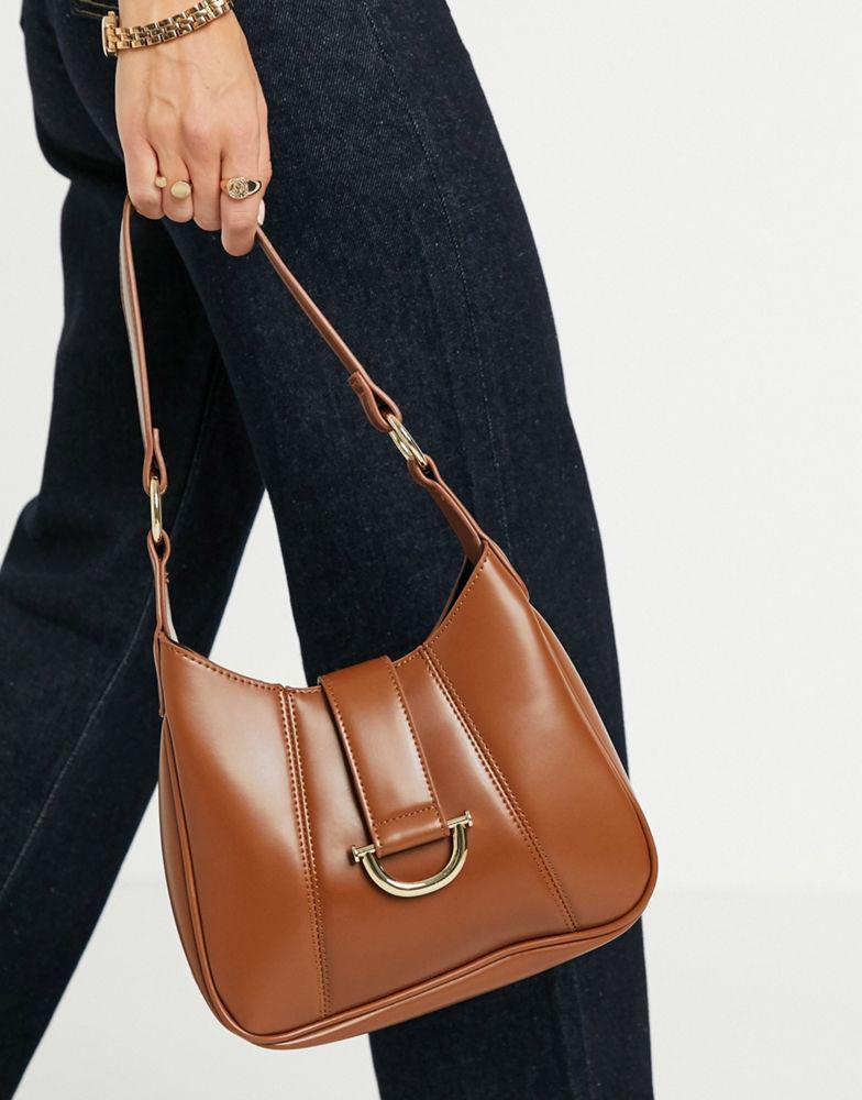 商品ASOS|ASOS DESIGN saddle shoulder bag with hardware in glossy tan,价格¥151,第5张图片详细描述