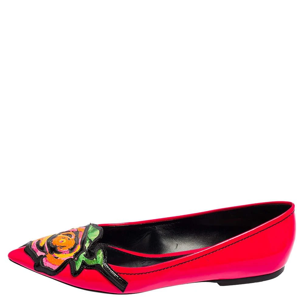 商品[二手商品] Louis Vuitton|Louis Vuitton Pink Patent Leather Stephen Sprouse Rose Pointed Toe Flat Pumps Size 37,价格¥2519,第2张图片详细描述