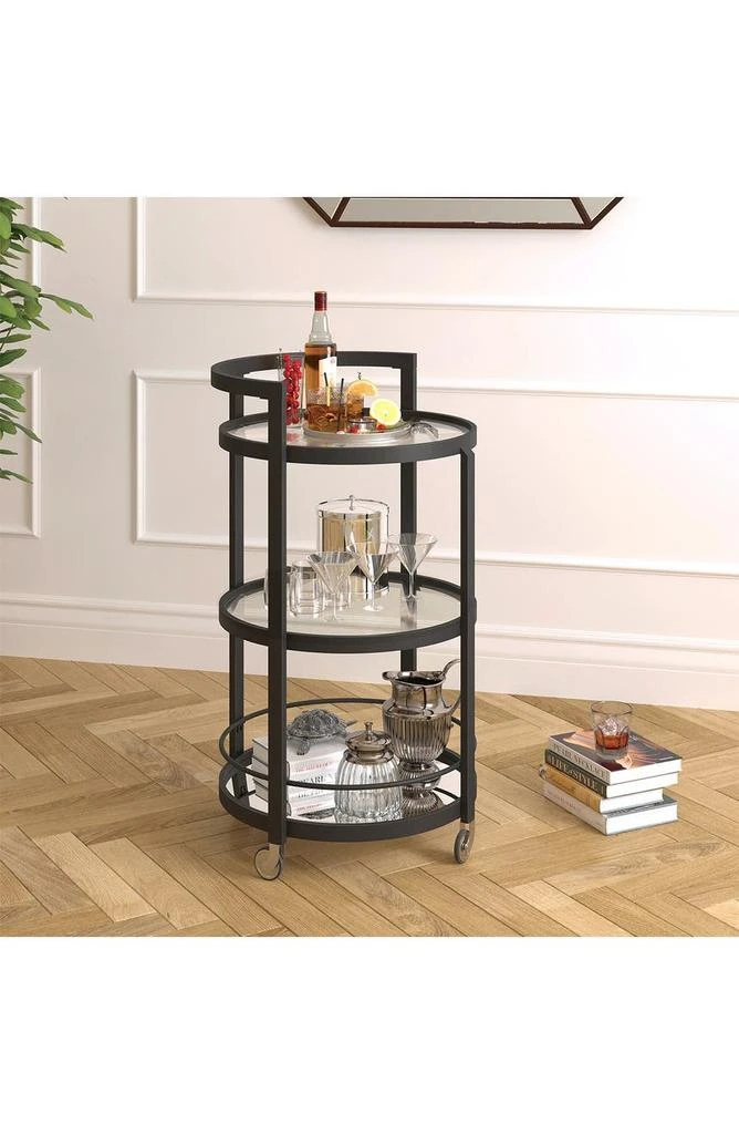 商品ADDISON AND LANE|Hause Round Blackened Bronze Bar Cart with Mirrored Shelf,价格¥1443,第3张图片详细描述