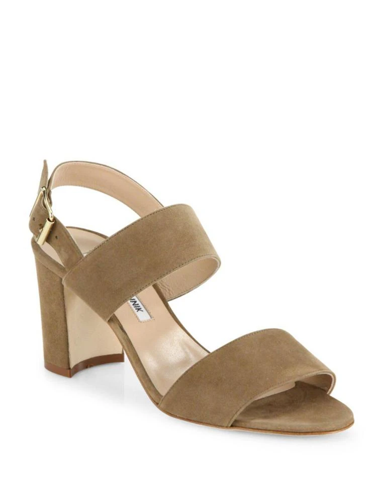 商品Manolo Blahnik|Khan 70 Suede Block Heel Slingback Sandals,价格¥2290,第1张图片