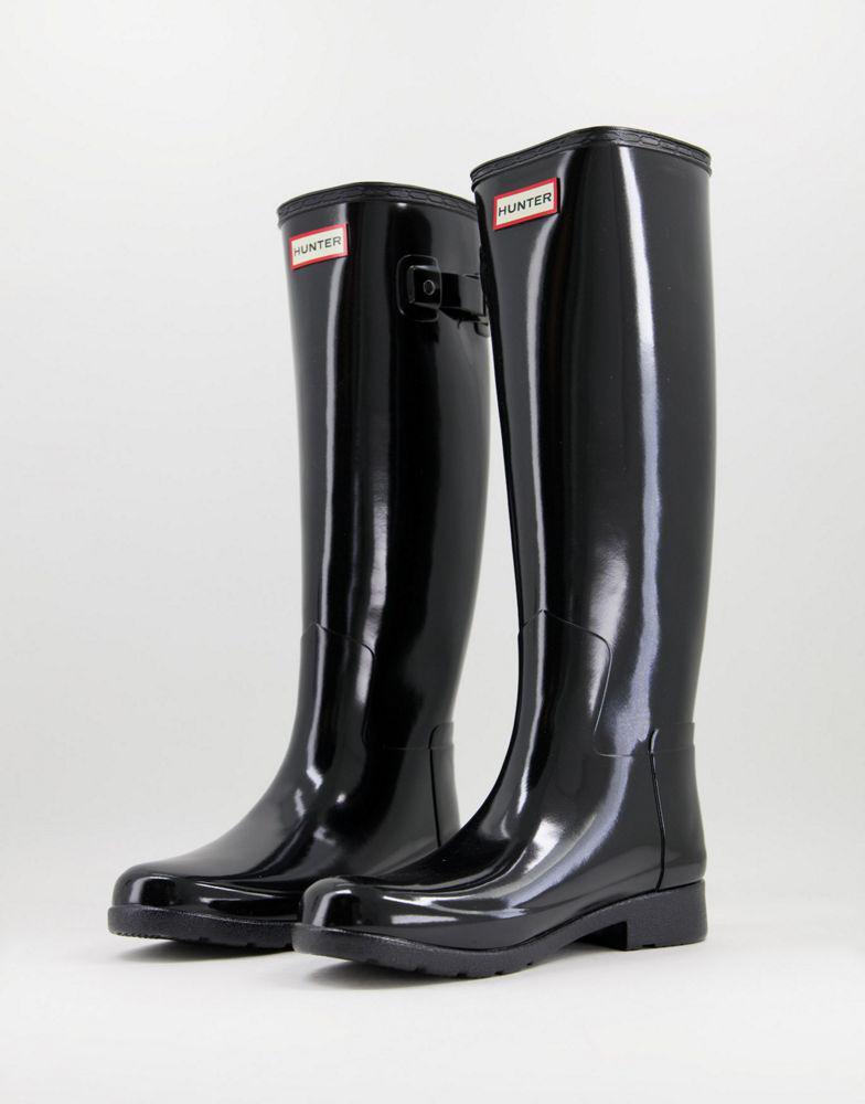 商品Hunter|Hunter Original Refined tall wellington boots in black gloss,价格¥1073,第1张图片