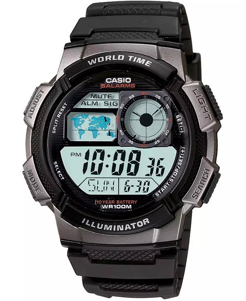 商品Casio|Men's Digital Black Resin Strap Watch 43.7mm,价格¥308,第1张图片