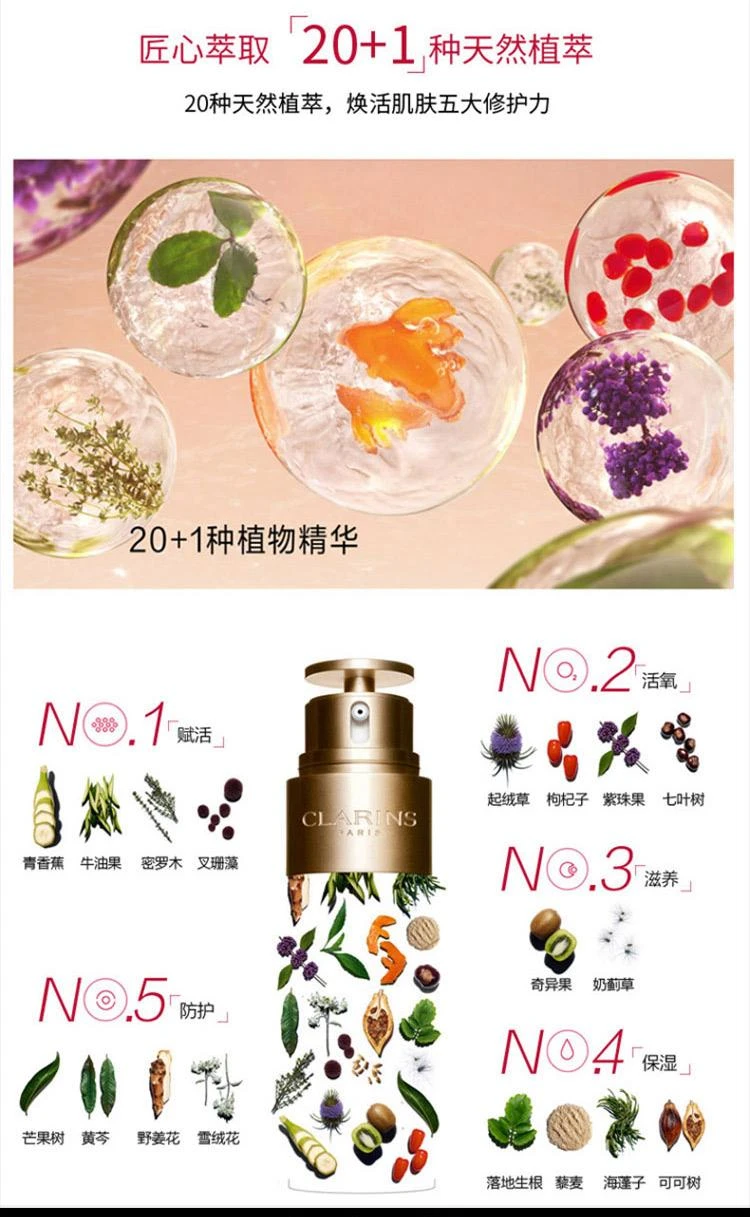 商品Clarins|欧洲直邮娇韵双萃赋活精华露50ml紧致弹润细滑透亮明星抗初老精华,价格¥1309,第4张图片详细描述