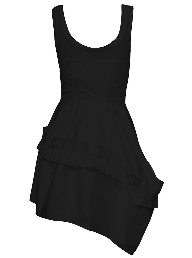 Black Mini Asymmetric Dress With Oversize Ruche In Cotton Woman Alexander Mcqueen商品第2张图片规格展示
