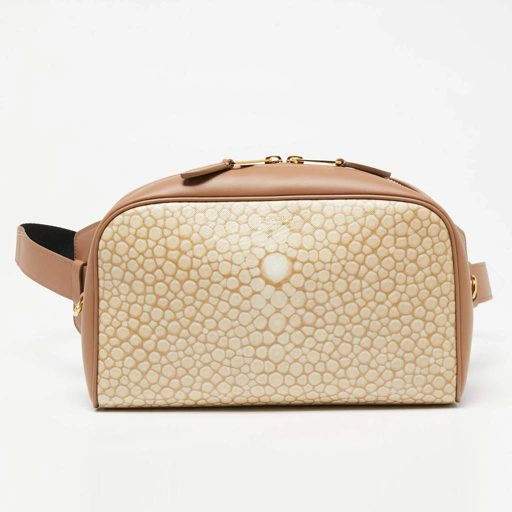 商品Burberry|Burberry Beige Stingray Print Coated Canvas and Leather Cube Belt Bag,价格¥3237,第1张图片