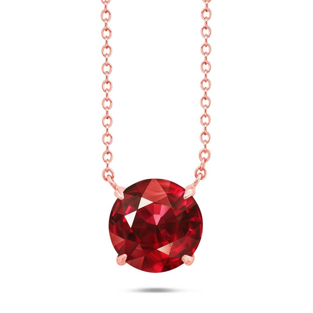 Sterling Silver and 14k Rose Gold Overlay Gemstone Round Solitaire Pendant Necklace on 18 Inch Adjustable Chain商品第1张图片规格展示