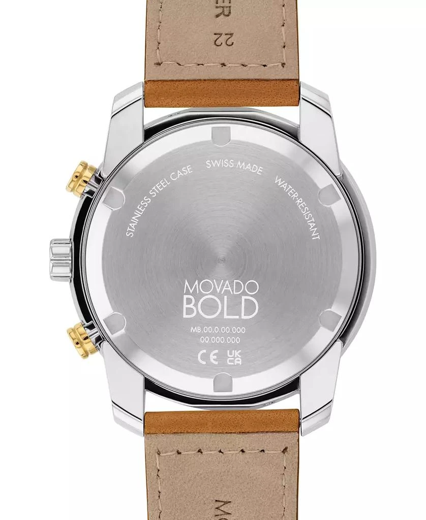 商品Movado|Men's Swiss Chronograph Bold Verso Brown Leather Strap Watch 44mm,价格¥4143,第3张图片详细描述