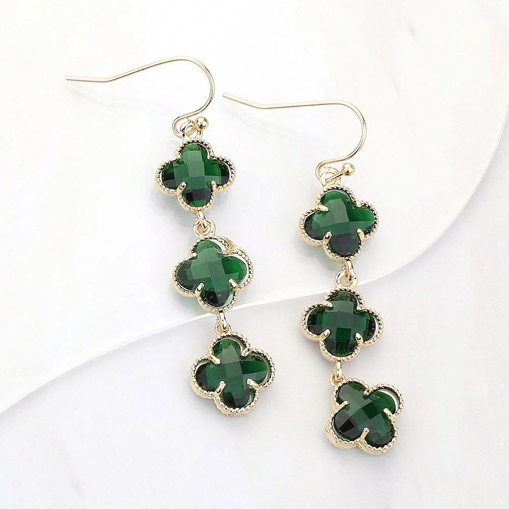 商品FASHNZFAB|Quatrefoil Stone Cluster Dropdown Dangle Earrings - Emerald, Gold,价格¥248,第1张图片详细描述