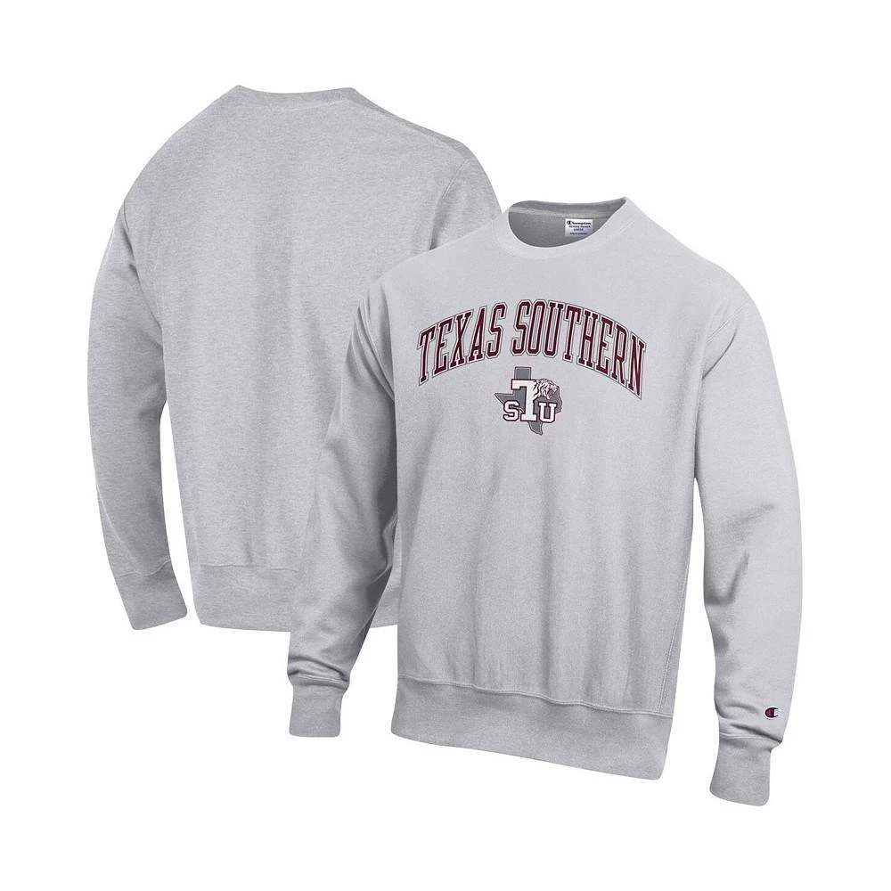 商品CHAMPION|Men's Heathered Gray Texas Southern Tigers Arch Over Logo Reverse Weave Pullover Sweatshirt,价格¥478,第1张图片
