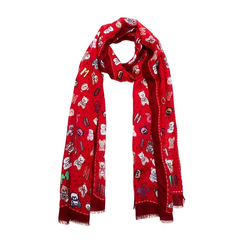 商品[国内直发] Moschino|MOSCHINO/莫斯奇诺 女士白色莫代尔纤维泰迪熊字母图案围巾生日节日礼物03313M2841 004,价格¥410,第1张图片