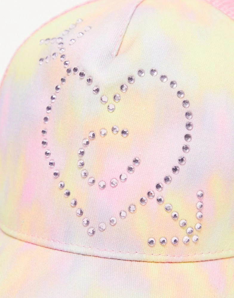 商品COLLUSION|COLLUSION diamante trucker cap in tie dye pink,价格¥39,第2张图片详细描述