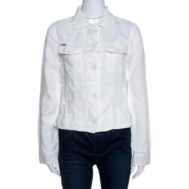 商品[二手商品] Burberry|Burberry Off White Linen Pocket Detail Button Front Shirt S,价格¥2175,第1张图片