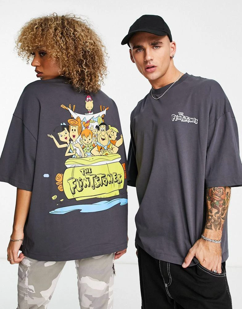 商品ASOS|ASOS DESIGN unisex oversized t-shirt with Flintstones print in charcoal,价格¥240,第1张图片