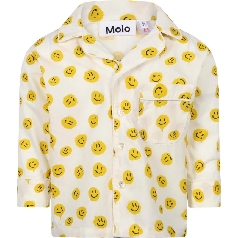 商品MOLO|Smiles all over organic pajama set in off white and yellow,价格¥623,第2张图片详细描述