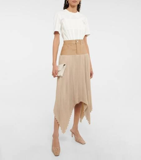 商品AMIRI|Pleated satin and leather midi skirt,价格¥8133,第2张图片详细描述