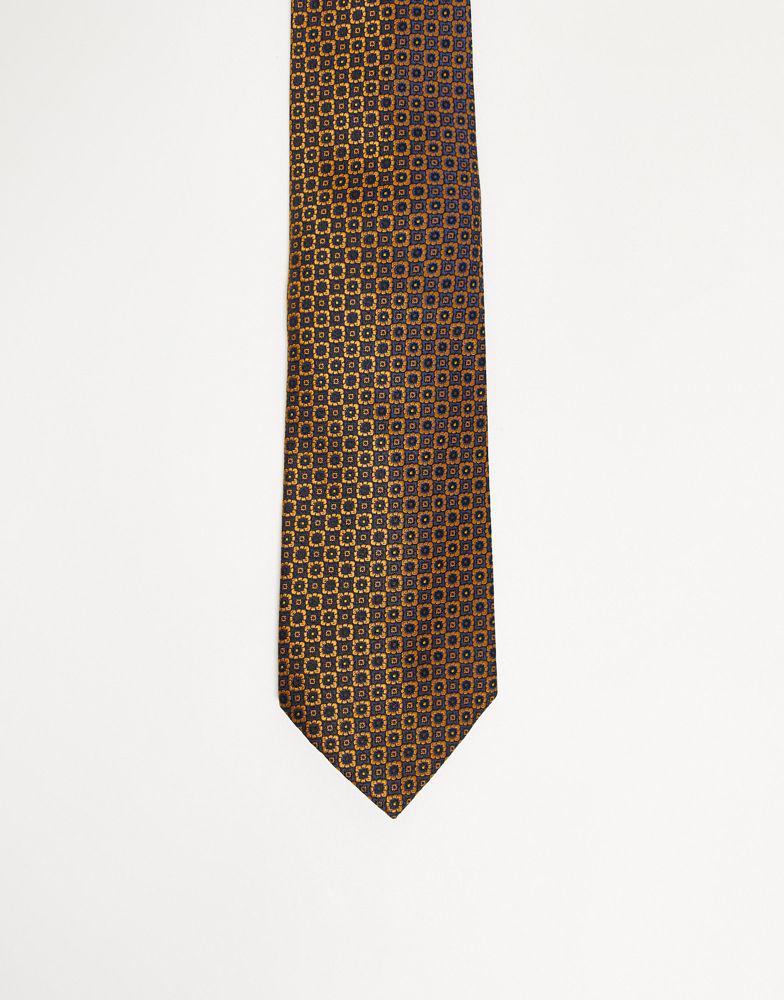 ASOS DESIGN retro wide tie in gold and navy geo floral商品第1张图片规格展示