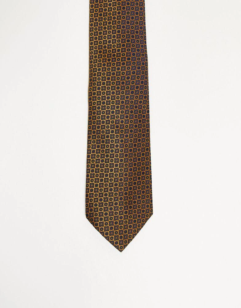 商品ASOS|ASOS DESIGN retro wide tie in gold and navy geo floral,价格¥144,第1张图片