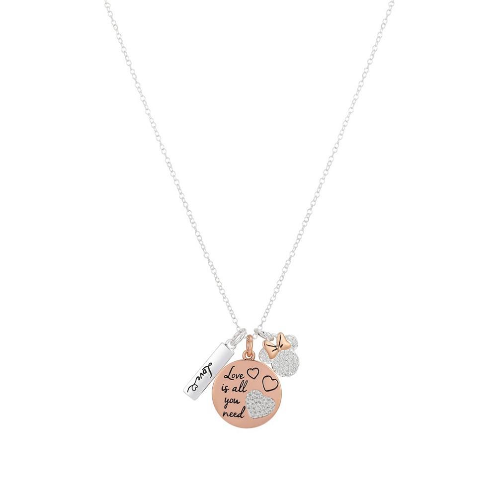 商品Disney|Cubic Zirconia Minnie Mouse Charm Necklace (0.01 ct. t.w.) in 14K Rose Gold Flash Plated Set 3 Piece,价格¥133,第1张图片