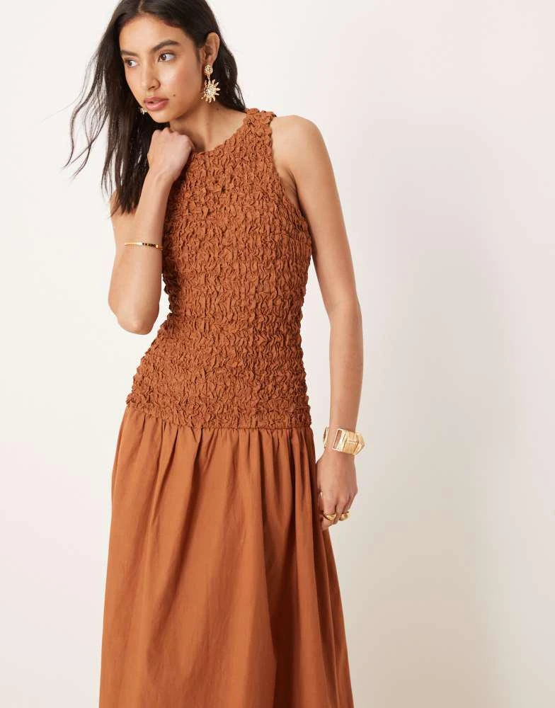 商品Mango|Mango crinkle textured drop waist dress in burnt orange,价格¥1041,第4张图片详细描述