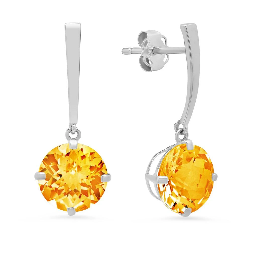 14k White Gold Solitaire Round-Cut Gemstone Drop Earrings (8mm) 商品