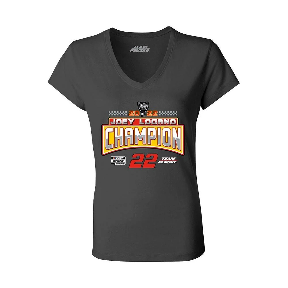 商品Team Penske|Women's Charcoal Joey Logano 2022 NASCAR Cup Series Champion Name and Number V-Neck T-shirt,价格¥221,第3张图片详细描述