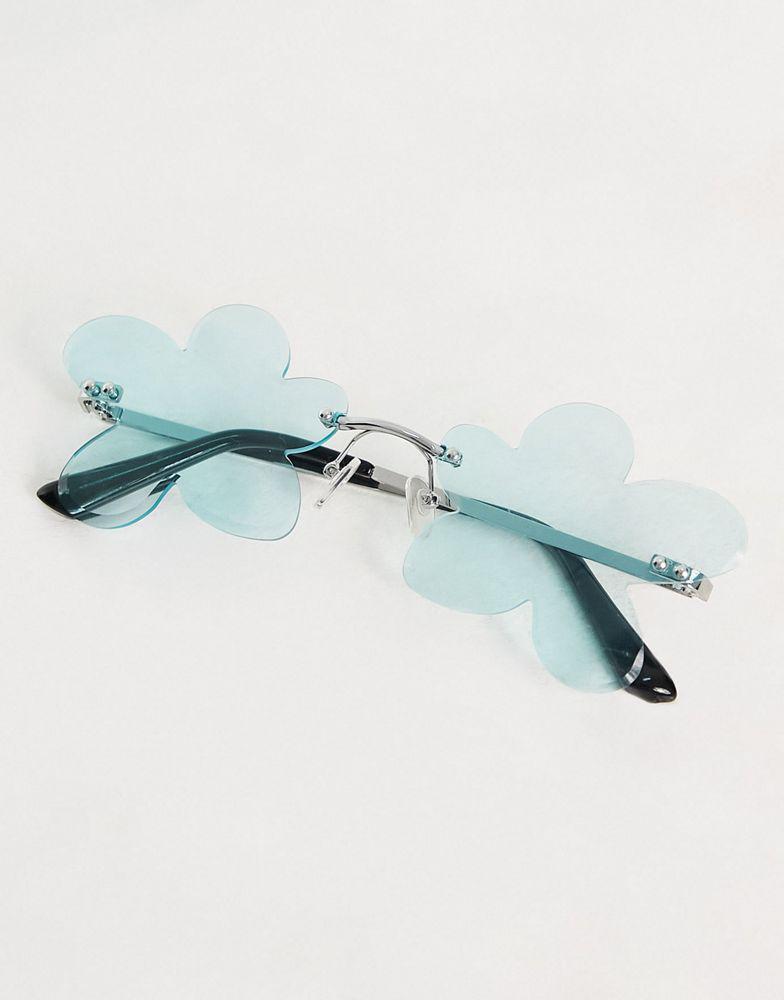 商品ASOS|ASOS DESIGN rimless fashion sunglasses with flower design in turq lens,价格¥53,第5张图片详细描述