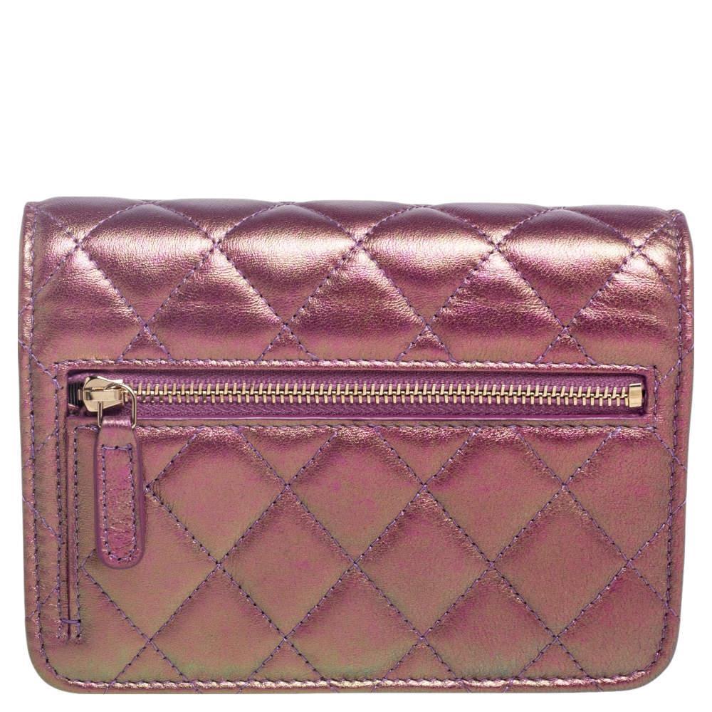 商品Chanel|Chanel Pink Iridescent Quilted Leather Classic Wallet on Chain,价格¥24612,第6张图片详细描述