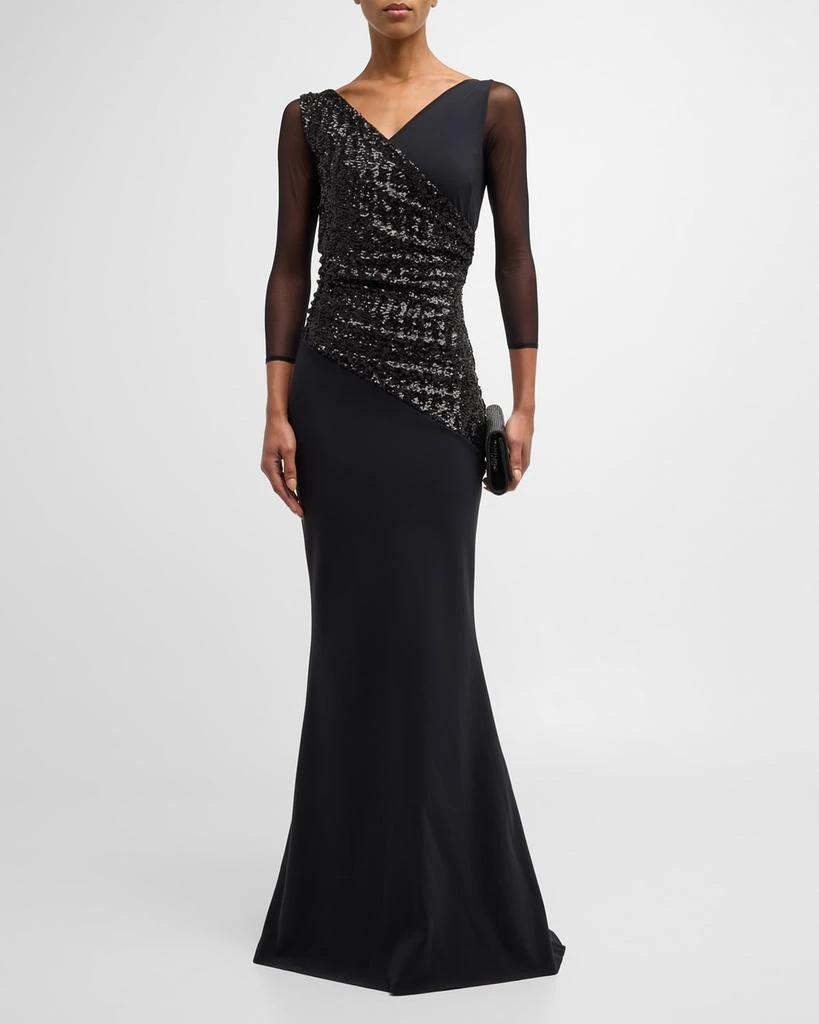 商品Chiara Boni|Sequin Illusion-Sleeve Trumpet Gown,价格¥4060,第2张图片详细描述