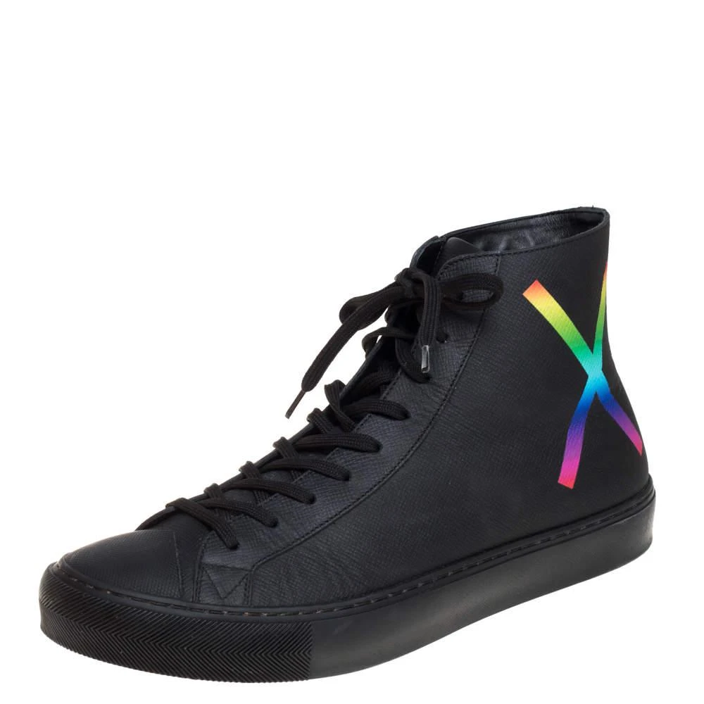 商品[二手商品] Louis Vuitton|Louis Vuitton Black Leather Tattoo High Top Sneakers Size 42,价格¥3826,第1张图片