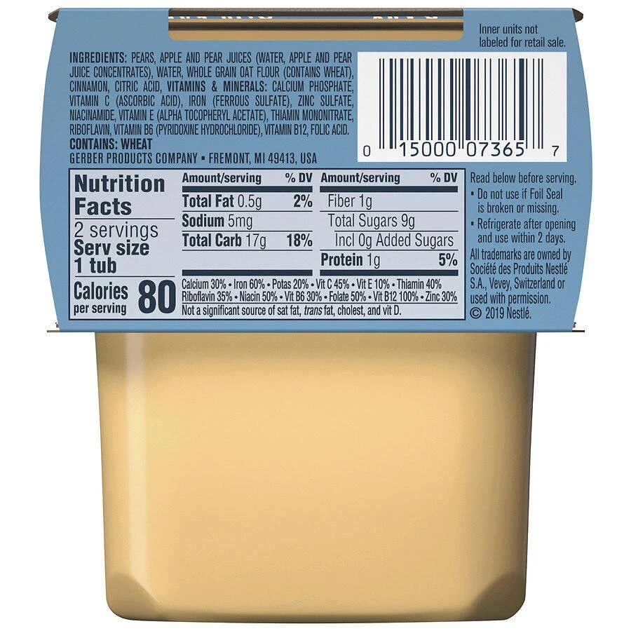 商品Gerber|Baby Food Pear Cinnamon Oatmeal Cereal,价格¥15,第2张图片详细描述