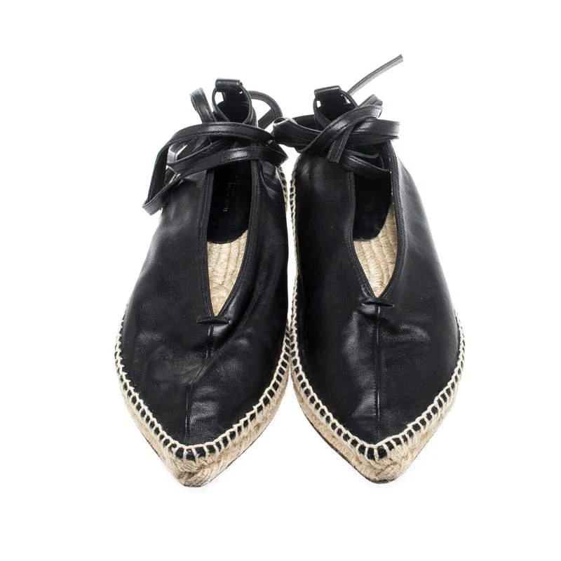 商品[二手商品] Celine|Celine Black Leather Pointed Toe Ankle Wrap Espadrilles Flats Size 37,价格¥809,第3张图片详细描述