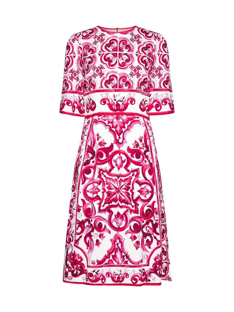 商品Dolce & Gabbana|Dolce & Gabbana Majolica-Print Round Neck Midi Dress,价格¥7588,第1张图片