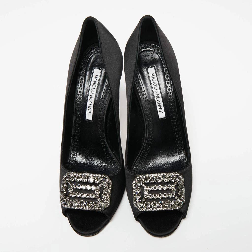 商品[二手商品] Manolo Blahnik|Manolo Blahnik Black Satin Matik Peep Toe Pumps Size 38.5 ,价格¥1390,第3张图片详细描述