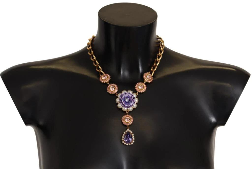 商品Dolce & Gabbana|Dolce & Gabbana Gold Brass Crystal Purple Pink Pearl Pendants Necklace,价格¥4955,第1张图片