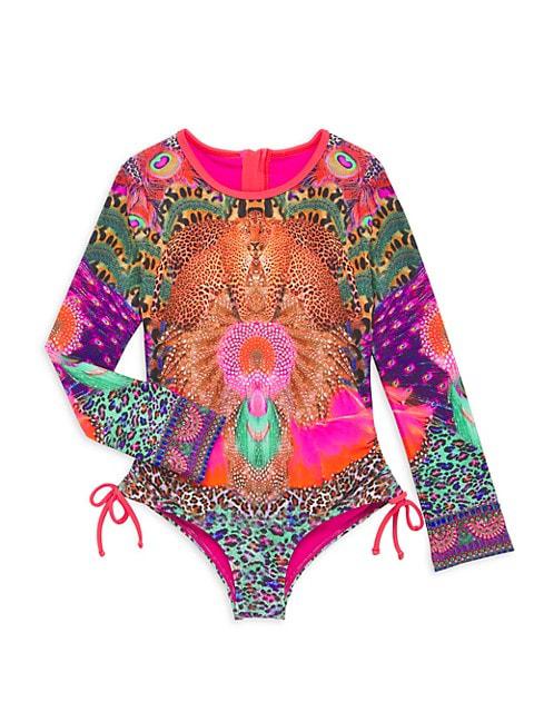 Little Girl's & Girl's Ruched Long-Sleeve One-Piece Swimsuit商品第1张图片规格展示