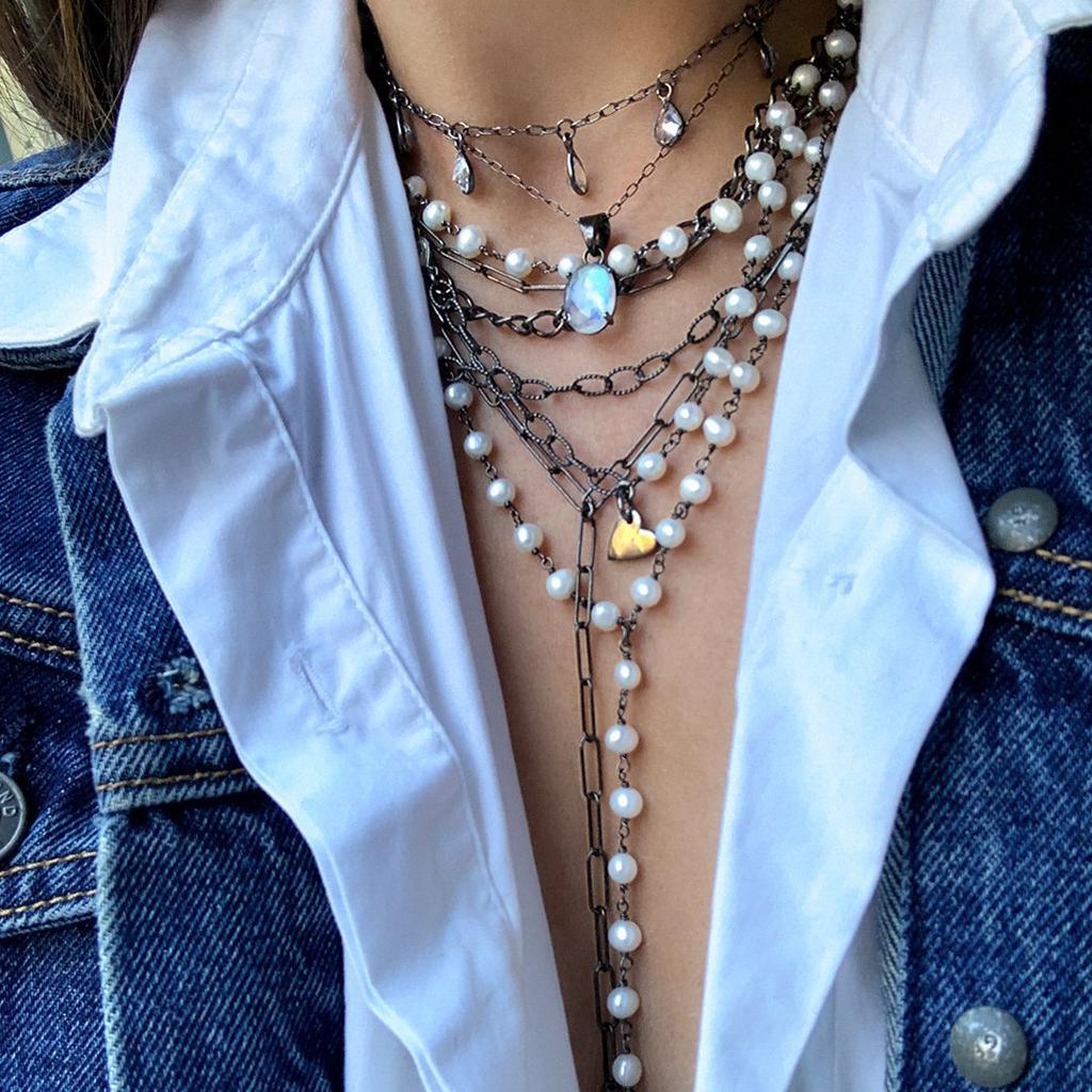 Adornia Messy Layered Y Pearl Necklace Silver商品第2张图片规格展示