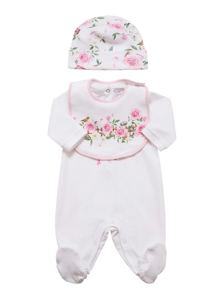 商品MONNALISA|Cotton Interlock Jumpsuit, Hat & Bib,价格¥615,第1张图片